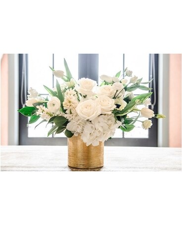 Large Brushed Gold Cylinder Design Flower Arrangement