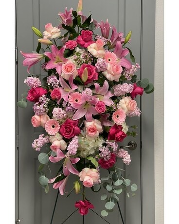 Pink and White Standing Spray Sympathy Arrangement