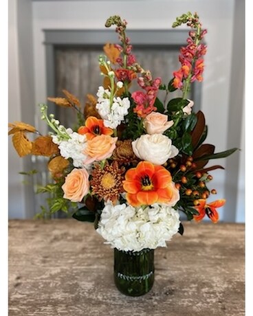 Tall Green Glass Vase Design Flower Arrangement