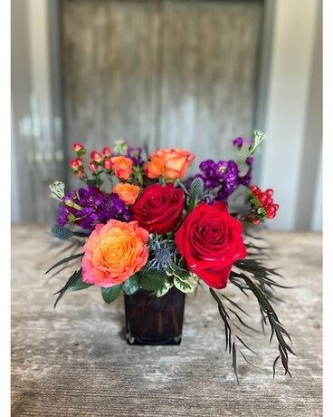 Plum Square Glass Vase Design Flower Arrangement