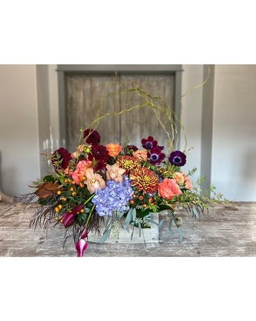 Rectangle Wood Box Design Flower Arrangement