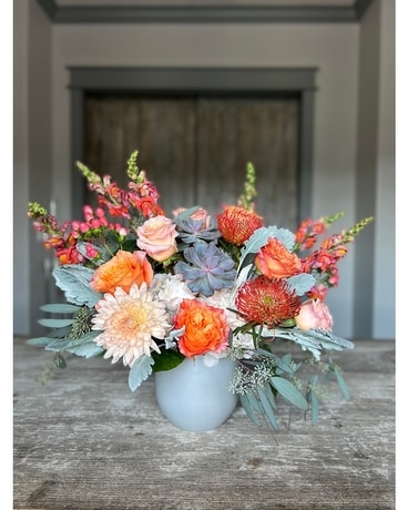 Gray Ceramic Container Design Flower Arrangement