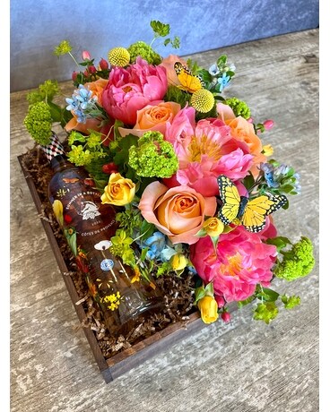 Bubbles & Blooms Gift Crate Flower Arrangement