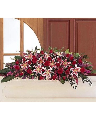 Amethyst and Ruby Casket Spray - by Lary's Florist Flower Arrangement