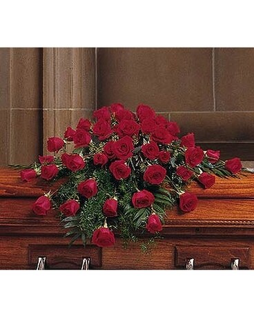 Blooming Red Roses Casket Spray - by Lary's Floris Flower Arrangement