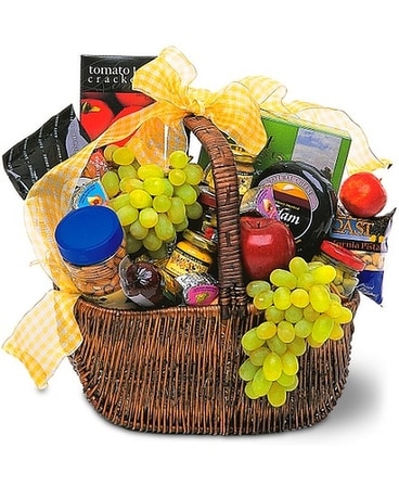 Gourmet Picnic Basket Flower Arrangement