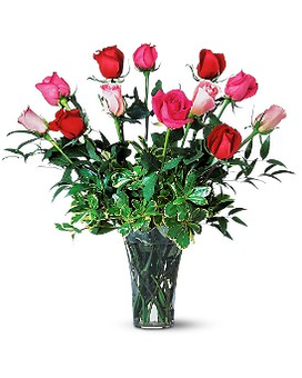 A Dozen Multi-Colored Roses Flower Arrangement