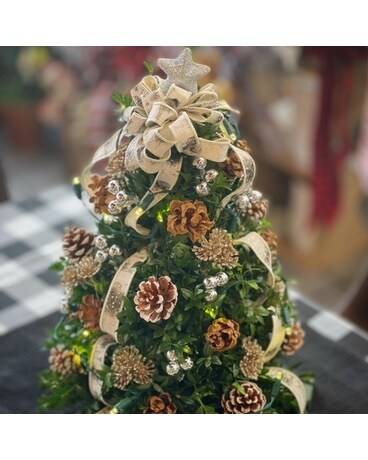 Decorated Boxwood Tree Flower Arrangement