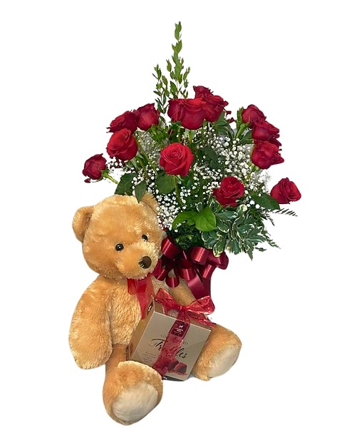 rose combo toy Romance Combo: 6 Roses Bouquet + Teddy Bear main image 0
