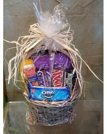Favorite Snacks Basket Flower Arrangement