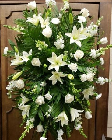 All White Elegance Funeral Spray Sympathy Arrangement