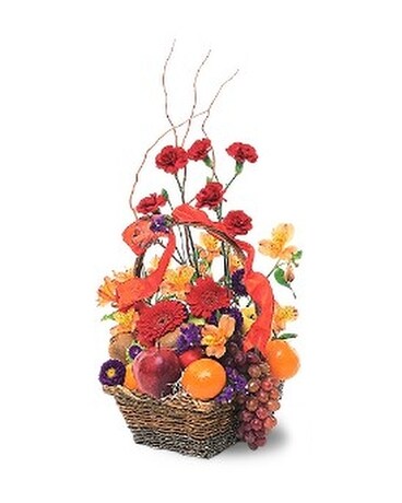 Fruits and Flowers Basket Flower Arrangement