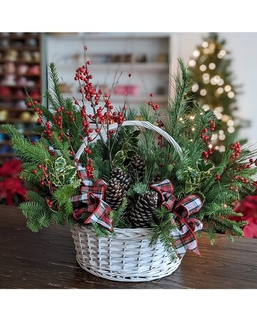Holiday Porch/Fireside Basket ow22x007 Flower Arrangement