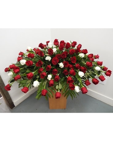 Red & White Rose Casket Funeral Casket Spray Flowers