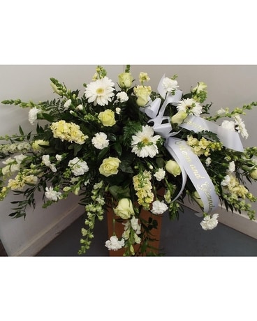 White Casket Funeral Casket Spray Flowers