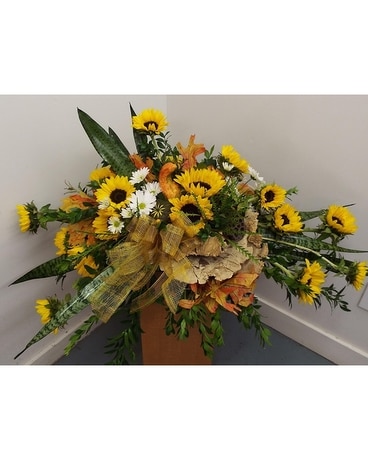 Woodland Yellow Casket Funeral Casket Spray Flowers