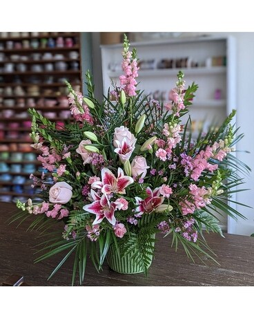 Pink Garden Basket owfnar041 Funeral Arrangement