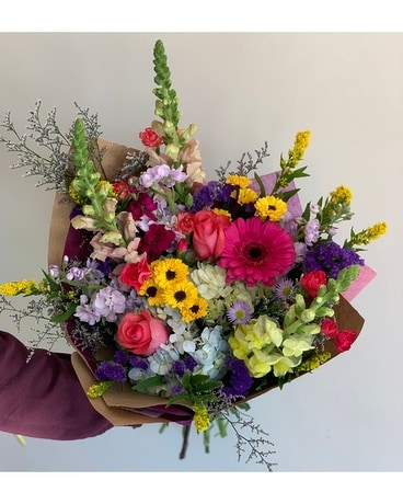Hand Tied Wrap of Bright Blooms Bouquet