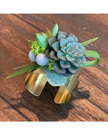 Succulents, gold cuff Corsage