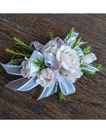 Cream, white, green Corsage