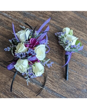 White and lavender Corsage