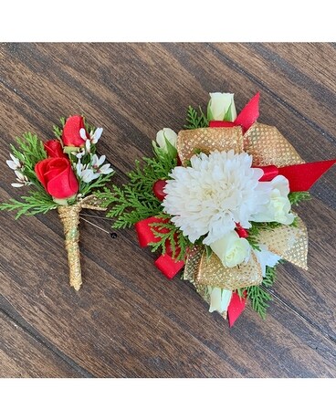 White, red winter Corsage