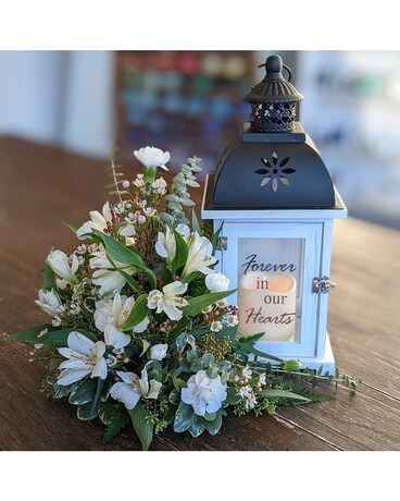 Memorial Lantern with Flowers Flower Arrangement