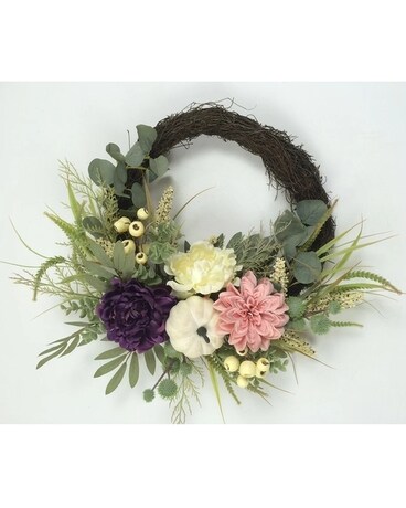 FALL FLORAL W/WHITE PUMPKIN HALF WREATH Wreath