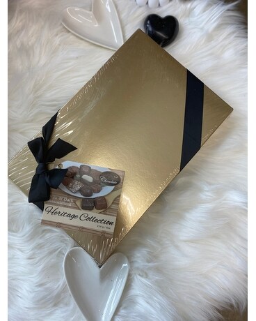 Gold Box of Chocolate Flower Arrangement