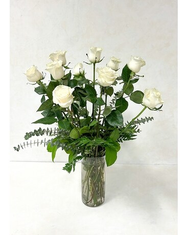 Long Stem White Roses Flower Arrangement