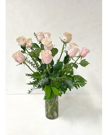 Long Stem Pale Pink Roses Flower Arrangement