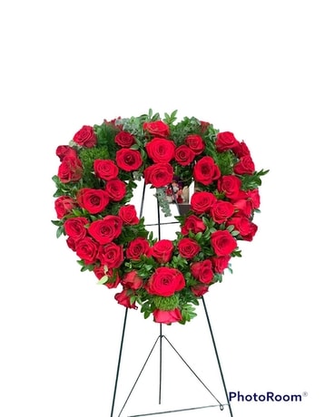 Red Sympathy Heart Wreath Sympathy Arrangement