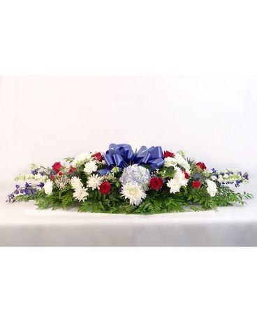 Graceful Red, White and Blue Lid Spray Funeral Arrangement