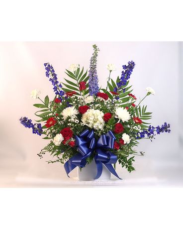 Graceful Red, White and Blue Basket Funeral Arrangement