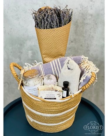 Luxe Lavender Spa Basket Flower Arrangement