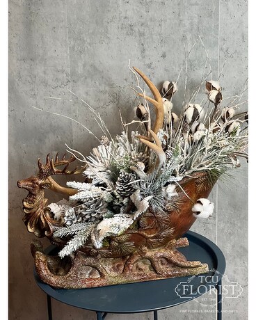 Reindeer and Sleigh Faux Arrangement Flower Arrangement