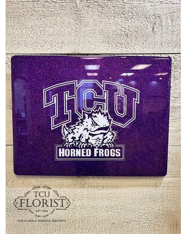 TCU Horned Frog Wall Plaque Flower Arrangement
