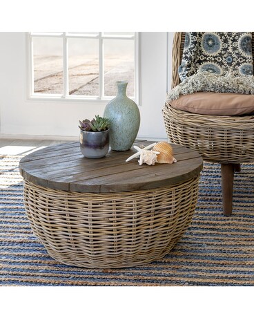 Rattan Coffee Table With Wood Top $322.99 Gifts