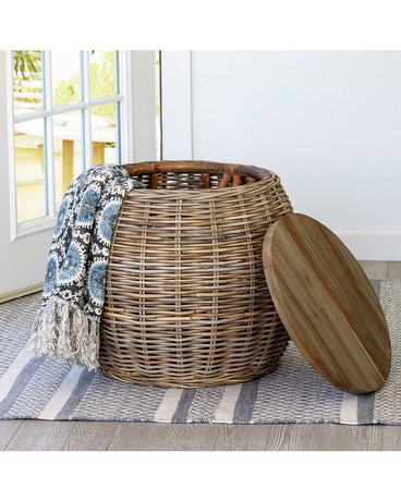 Rattan Side Table With Wood Top $389.99 Gifts