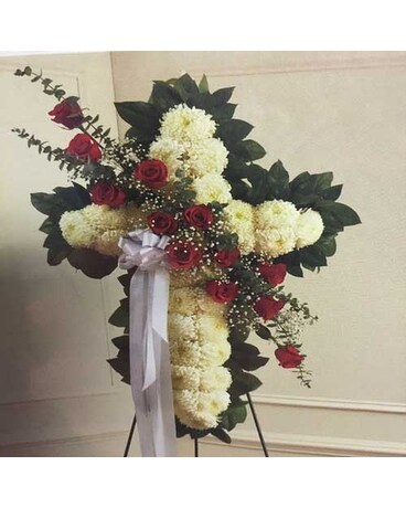 Custom White Cross Flower Arrangement