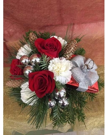 Christmas Present Box Centerpiece Flower Arrangement