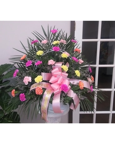 Filer's Pastel Carnations Funeral Basket Flower Arrangement
