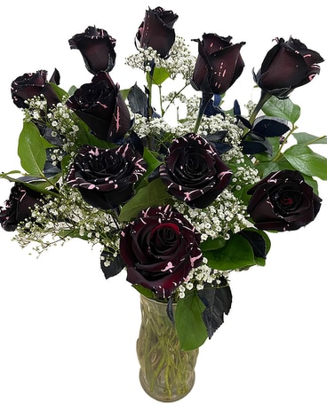Long Stem Black +Pink Roses Flower Arrangement