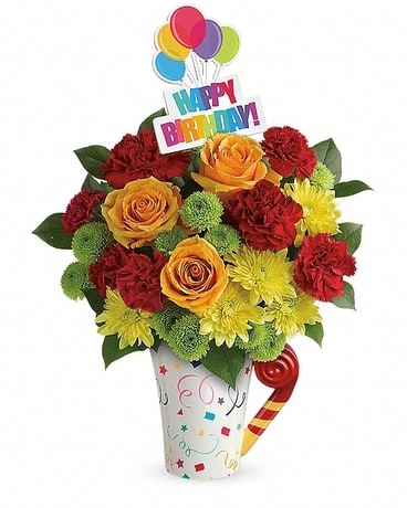 Cheers to You Birthday Mug Flower Arrangement