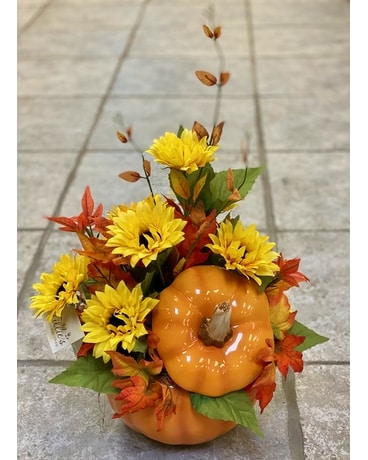 Sunny Pumpkin Flower Arrangement
