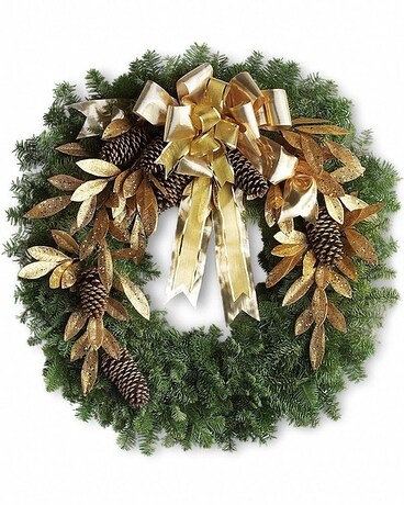 Glitter Gold Holiday Wreath Flower Arrangement