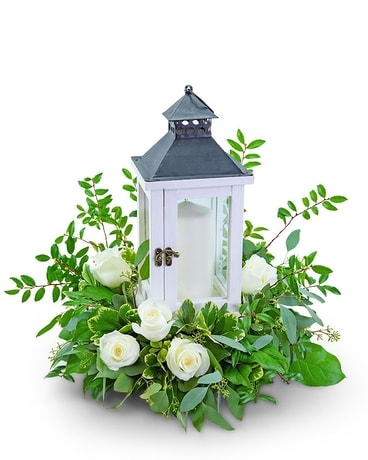 Signature White Rose Lantern Flower Arrangement