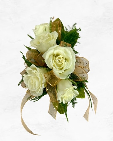 Sweetheart Rose Corsage with #G12 Gold Ribbon Corsage