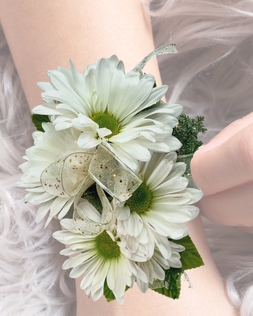White Daisy Pom Corsage Flower Arrangement
