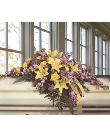 Lavender and Yellow Casket Spray Funeral Casket Spray Flowers